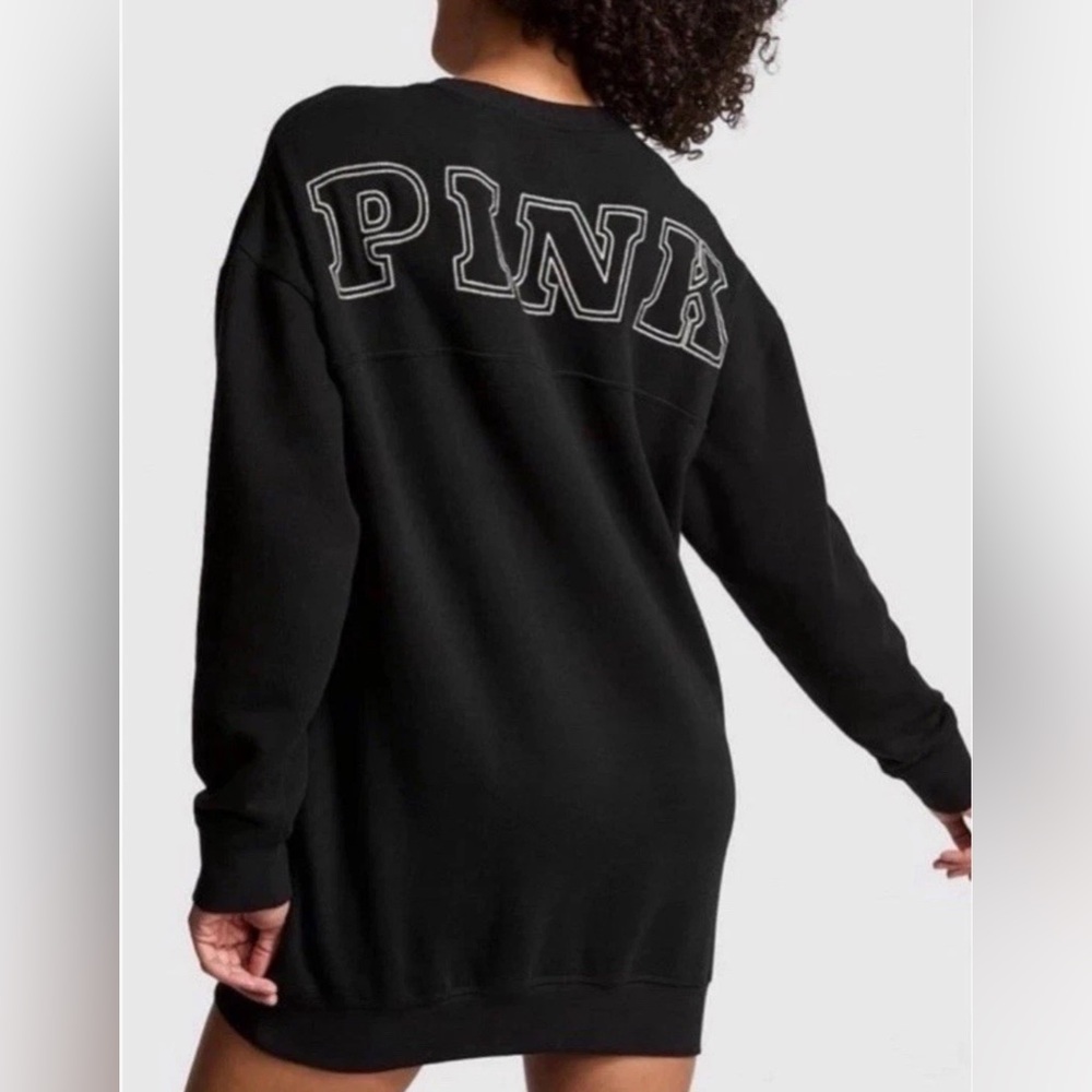New Victoria’s Secret PINK Sweatshirt Dress (L) Black Fleece Oversized Logo NWT